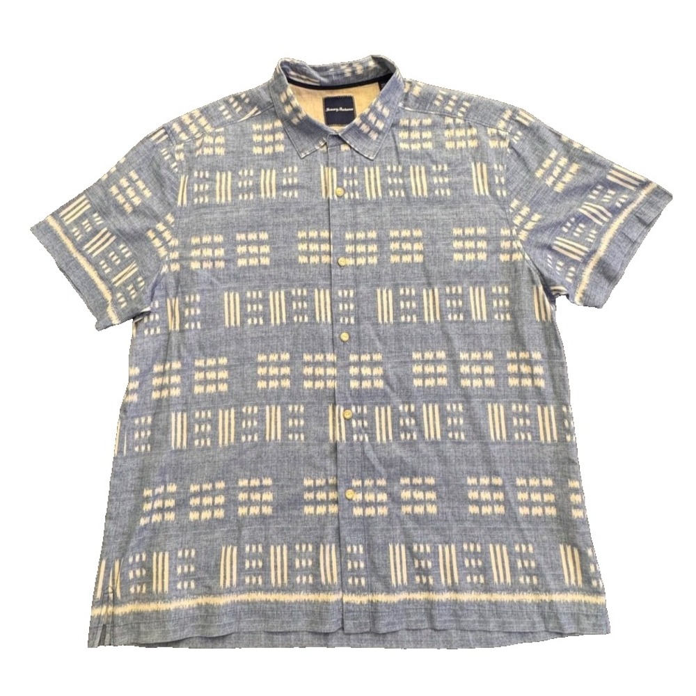 Tommy Bahama Men's XXL Silk Cotton Blend Shirt Blue Pattern Short Sleeve - Picture 1 of 7